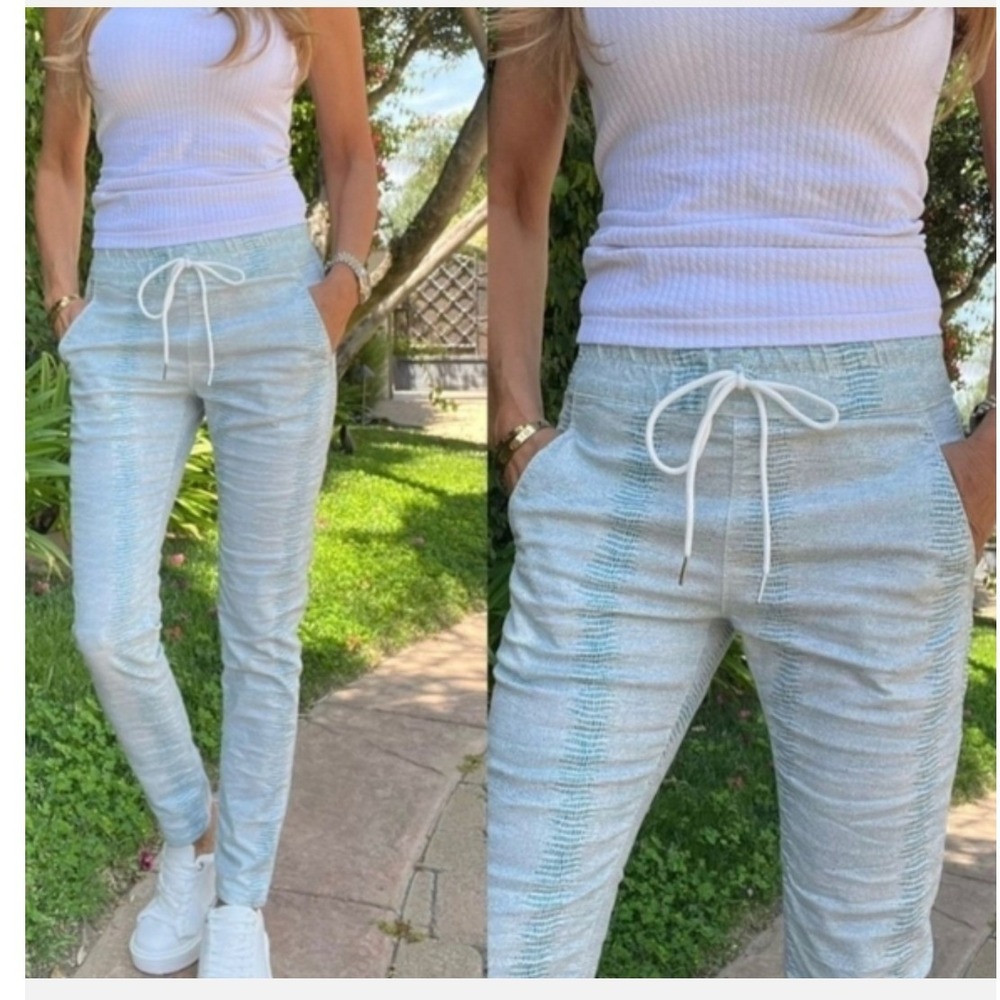 Bevy Flog Shely Aqua Snake Print Drawstring Jogger‎ Pants- Size 28
